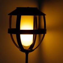 Borne de jardin solaire LED (H80 cm) Effet flamme Noir