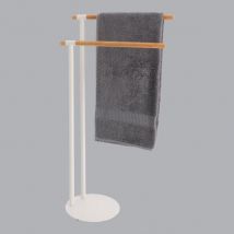 Porte serviette 2 barres (H77 cm) Bambou Blanc - meuble de salle de bain