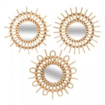 Lot de 3 miroirs (D28 cm) Soleil Rotin Naturel