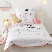 Housse de couette et une taie enfant coton (140 x 200 cm) Licorne Rose