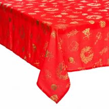 Nappe de Noël rectangulaire (140 x 360 cm) Motifs dorés Rouge