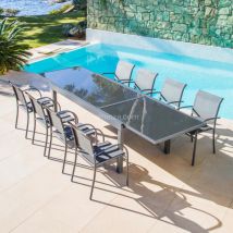Table de jardin extensible en verre 10 places (135/270 x 90 cm) Murano Gris anthracite