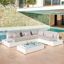 Salon de jardin résine tressée 5 places Palma - Blanc - Résine tressée