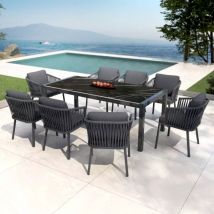 Tuintafel 8 zitplaatsen Aluminium/Keramiek Modena (180 x 90 cm) - Antraciet grijs/gemarmerd zwart