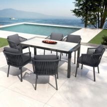 Tuintafel 6 zitplaatsen Aluminium/Keramiek Modena (150 x 90 cm) - Antraciet grijs/Licht grijs