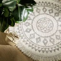 Tapis de salon rond coton (120 cm) Etnik Noir et blanc