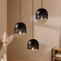 Suspension lumineuse métal dentelle 3 douilles (H63 cm) Stilla Noir