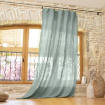 Rideau lin lavé ajustable (140 x max 270 cm) Louise Vert eucalyptus