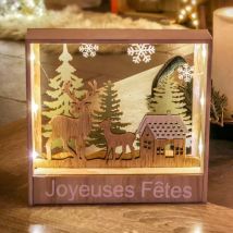 Cadre en bois lumineux à piles (H16 cm) Rennes Blanc chaud
