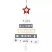 Sapin à suspendre en bois (H35 cm) Heureux Noel