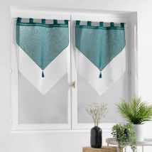 Vitrage set (60 x 160 cm) Duetto Petrolblauw en wit