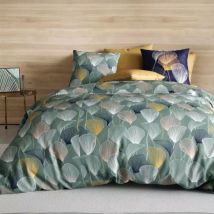 Housse de couette et deux taies coton (240 x 220 cm) Cottey Verte