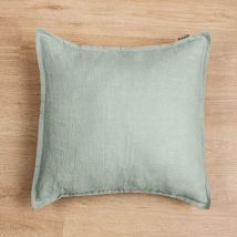 Funda de almohada cuadradoe lino lavado (60 cm) Louise Verde eucalipto
