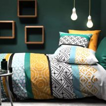 Housse de couette et deux taies coton (260 x 240 cm) Citedor Jaune