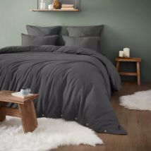 Housse de couette flanelle de coton (260 x 240 cm) Théa Gris anthracite