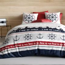 Housse de couette et deux taies coton (260 x 240 cm) Babord Bleue
