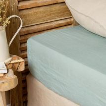 Hoeslaken gewassen linnen (140 x 190 cm) Louise Eucalyptus groen