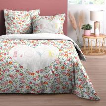 Housse de couette et deux taies coton (260 cm) Fleurette Multicolore