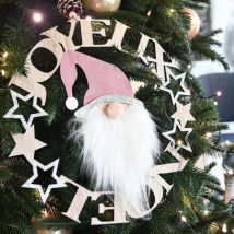 Feest hangdecoratie Houten kerstman hoofd naturelkleur
