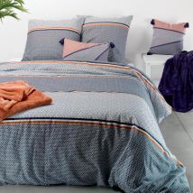 Housse de couette et deux taies coton (260 cm) Tilak Bleue