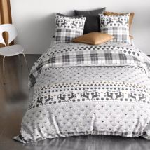 Housse de couette et deux taies coton (260 x 240 cm) Aflak Grise