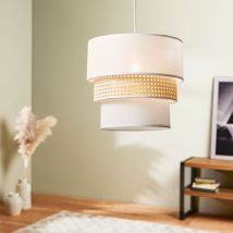 Suspension ronde tissu (D35 cm) Cannage Blanc