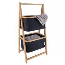 Etagère salle de bain 2 niveaux paniers (H90 cm) Purebamboo Noir - meuble de salle de bain