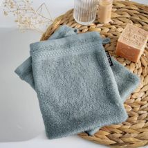 Conjunto de 2 guantes de baño de algodón orgánico. (15 x 21 cm) Méline Azul glaciar