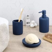 Set d'accessoires salle de bain résine Strié Bleu marine