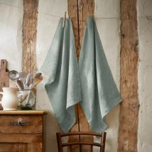 Lot de 2 essuie-mains lin lavé (50 x 70 cm) Louise Vert eucalyptus