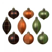 Set van 12 kerstophangingen van glas (D80 mm) Fluweelzwart getruffeerd, Pompoen en Rozemarijn