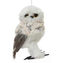 Gufo da appendere (H13 cm) Melinda Piuma e pelliccia Grigio
