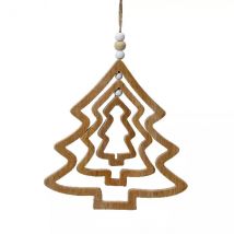 Kerstboom om op te hangen (H13 cm) Hout en kralen Natuur