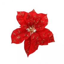 Poinsettia de Navidad en clip (D25 cm) Terciopelo brillante Rojo y oro