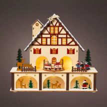 Village de Noël en bois lumineux et musical à piles (27 x H24 cm) Chalet Suisse Coloré