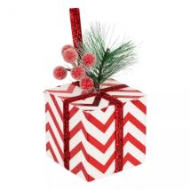 Aufhänger Weihnachten (H12 cm) Cadeau rayé et baies Rot