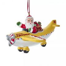 Suspension de Noël (H9 cm) Père Noël en avion Jaune