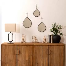3er Set Wandspiegeln Tropfen Metall (H29.5 cm) Leny Schwarz