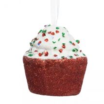 Kerstcupcake om op te hangen (H6 cm) Glitterend Rood Snoepgoed