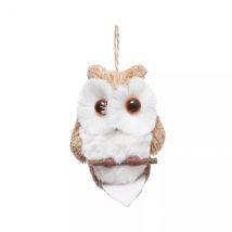 Suspension de Noël en paille (H10 cm) Hibou tendresse Blanc