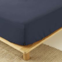 Drap housse percale de coton (90 x 200 cm) Cali Bleu marine