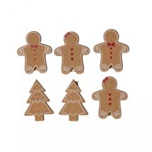 Set van 4 mannetjes en 2 dennenbomen (H12 cm) Gemberbrood van hout