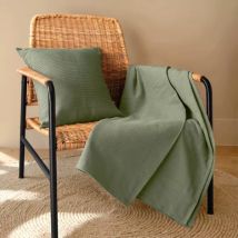 Jeté de lit coton tissé (130 x 160 cm) Léa Vert romarin