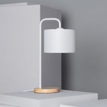 Lampe à Poser Bois et Tissu Diyara Blanc