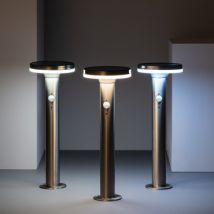 Lampioncino Solare Esterni LED 6W Superficie 45cm con Sensore di Movimiento Helios Inox Bianco Caldo 2800K - 3200K