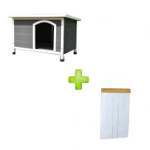 Niche à chien toit plat ondulé grise et blanche taille L avec porte lamelles PVC taille 2 - Animal Valley