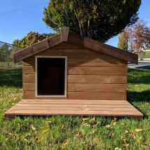 Niche à chien Bouvier avec terrasse Bois Epicéa 15 mm certifié FSC taille M - Animal Valley