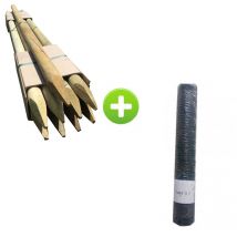 Kit Grillage Poule Galvanisé Triple Torsion 25m x 1m Galvanex Épaisseur 0,8 Mm Et 9 Piquets En Bois Pin Autoclave Classe 4 - Animal Valley