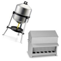 Kit Pro Abreuvoir Galvanisé Sur Pieds 30L Et Mangeoire Galvanisé 18kg Très Grand Élevage - Animal Valley