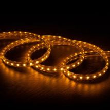 Tira LED 220V AC 60 LED/m Amarillo Ámbar IP65 a Medida Ancho 14mm Corte cada 100 cm Varias opciones